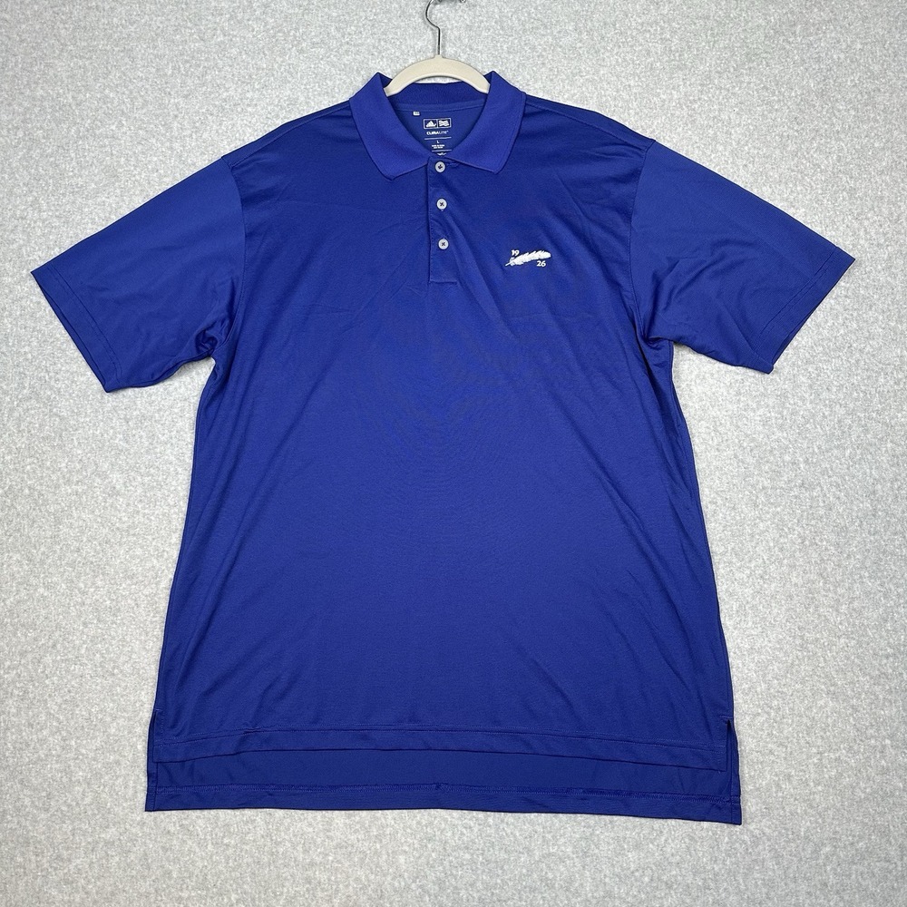 Adidas Shirt Mens L Blue Climalite Polo Short Sleeve 1926 Feather Embroidered